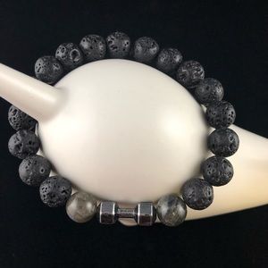 Black lava weight beaded bracelet for men